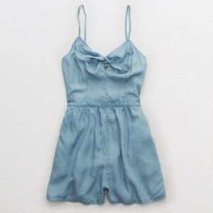 aerie breezy knot romper tie front chambray denim size small